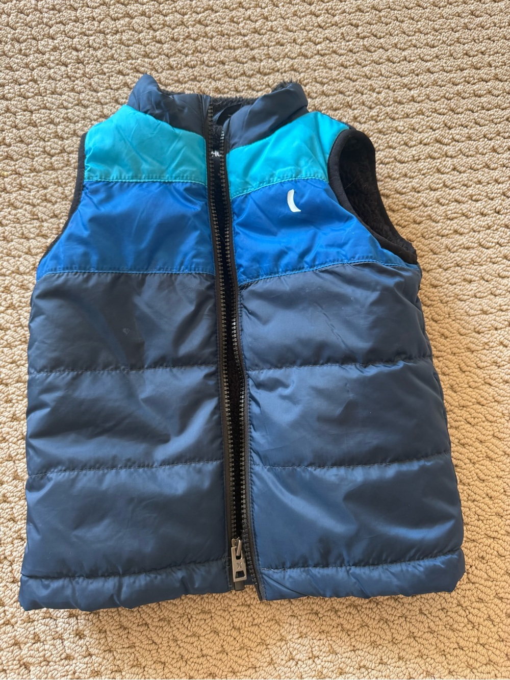 Kids Blue Colorblock Puffer Vest - Lightweight Warmth
